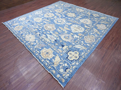 Blue 9'9" x 9'10" Oushak And Peshawar Hand knotted Wool Rug - Sku: O022633
