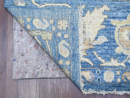 Blue 9'9" x 9'10" Oushak And Peshawar Hand knotted Wool Rug - Sku: O022633