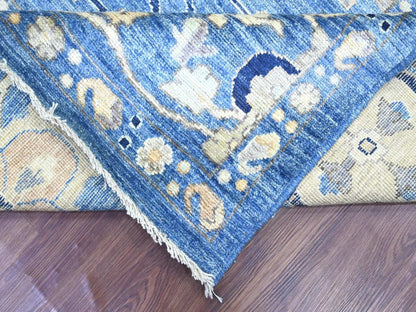 Blue 9'9" x 9'10" Oushak And Peshawar Hand knotted Wool Rug - Sku: O022633
