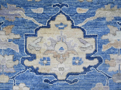 Blue 9'9" x 9'10" Oushak And Peshawar Hand knotted Wool Rug - Sku: O022633