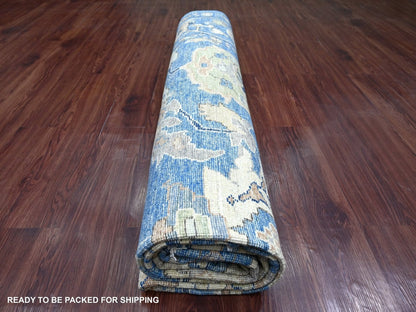 Blue 9'9" x 9'10" Oushak And Peshawar Hand knotted Wool Rug - Sku: O022633