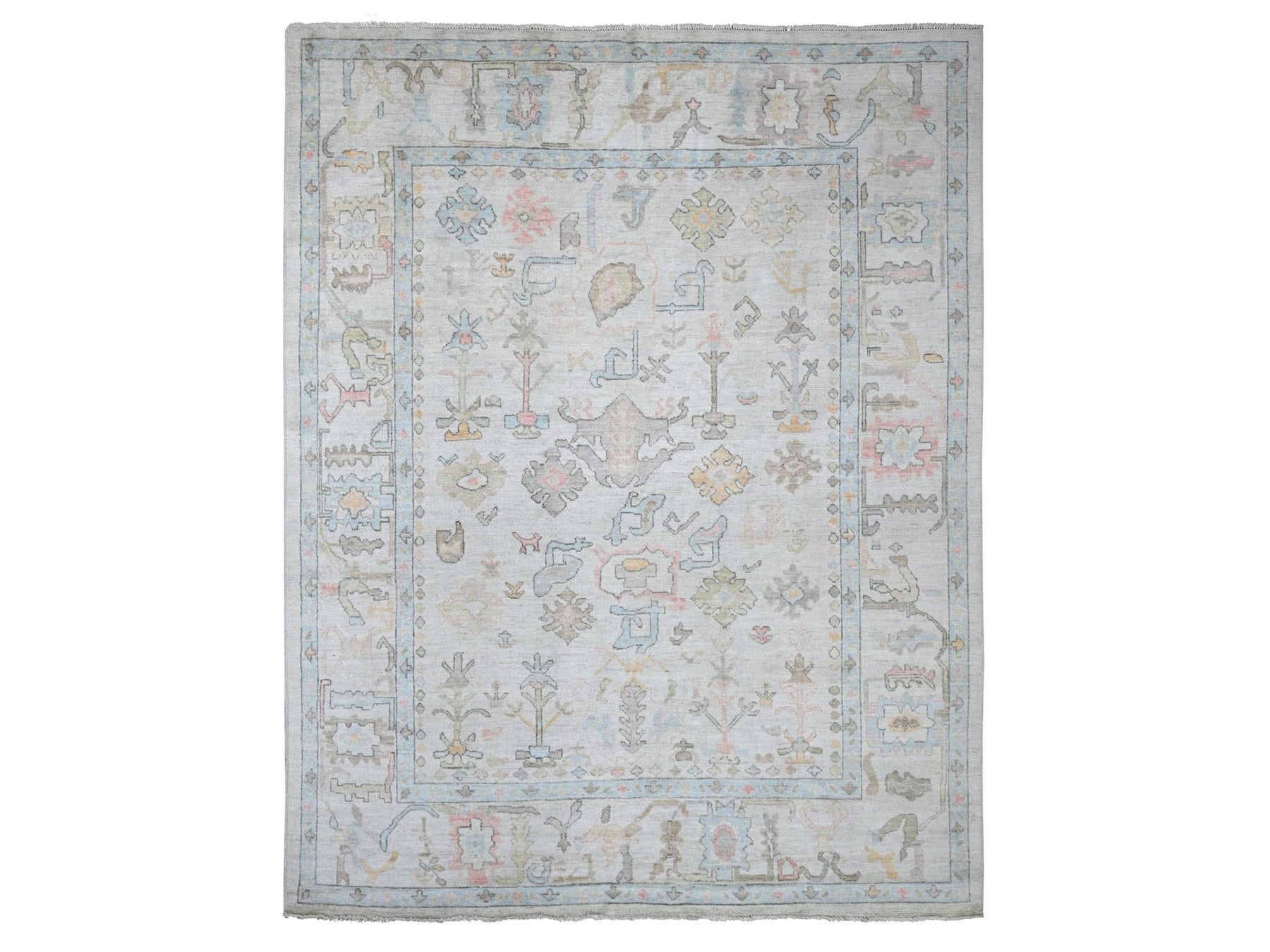 Grey 7'11" x 10'1" Oushak And Peshawar Hand knotted Wool Rug - Sku: O022634