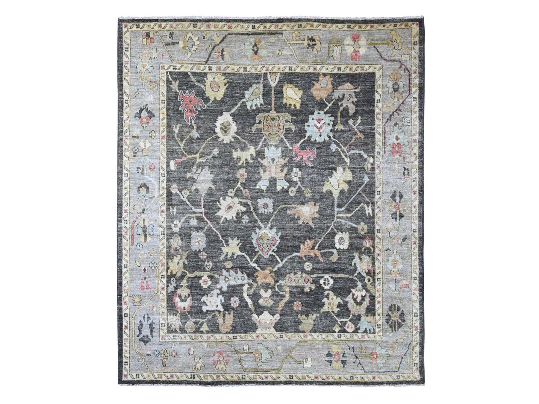 Grey 8'2" x 9'10" Oushak And Peshawar Hand knotted Wool Rug - Sku: O022635