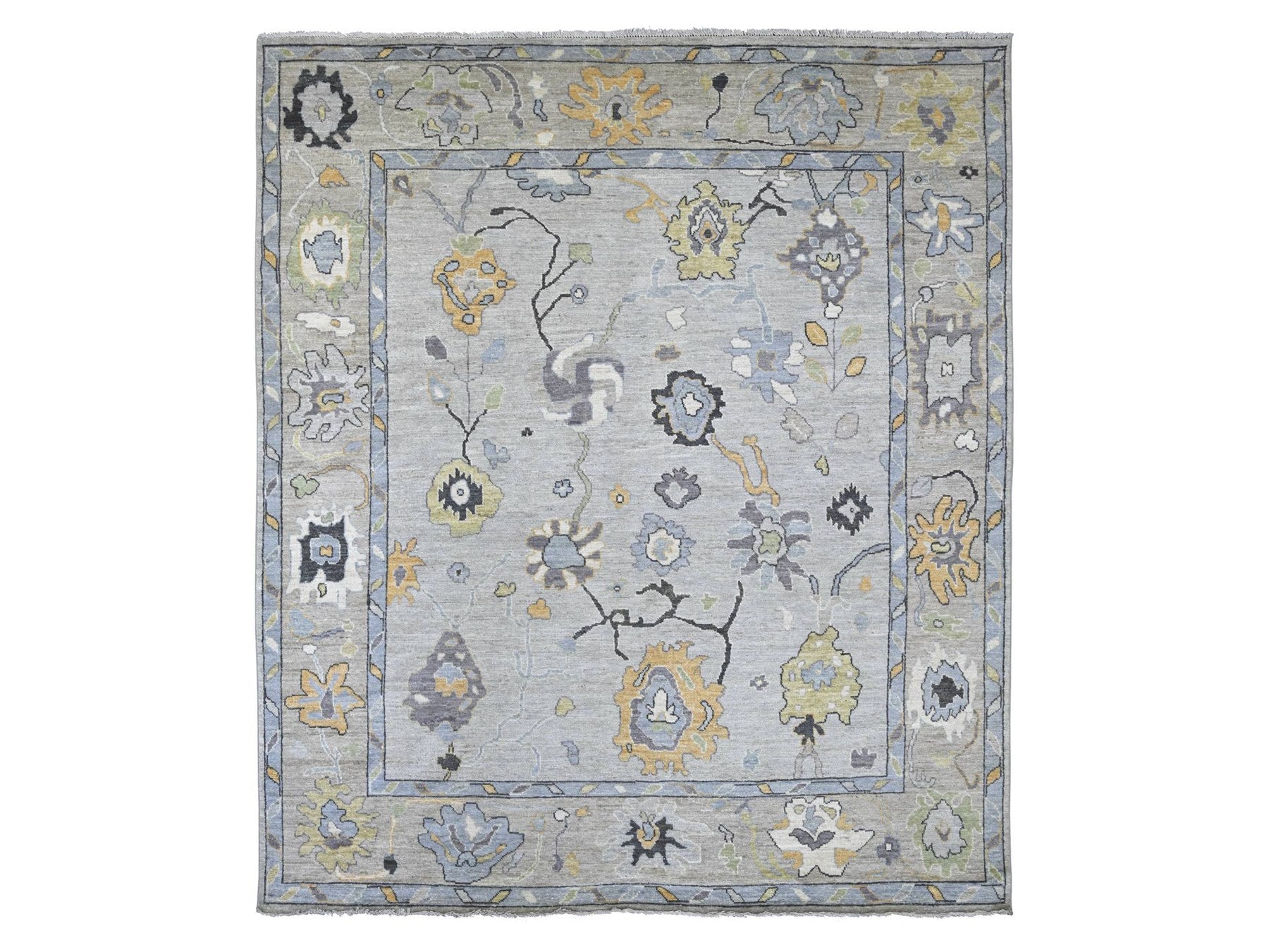 Grey 8'1" x 9'7" Oushak And Peshawar Hand knotted Wool Rug - Sku: O022638