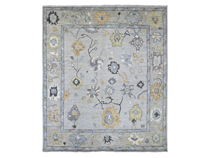 Grey 8'1" x 9'7" Oushak And Peshawar Hand knotted Wool Rug - Sku: O022638