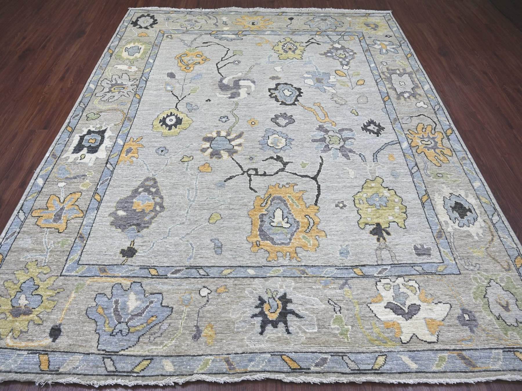 Grey 8'1" x 9'7" Oushak And Peshawar Hand knotted Wool Rug - Sku: O022638