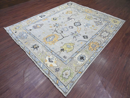 Grey 8'1" x 9'7" Oushak And Peshawar Hand knotted Wool Rug - Sku: O022638