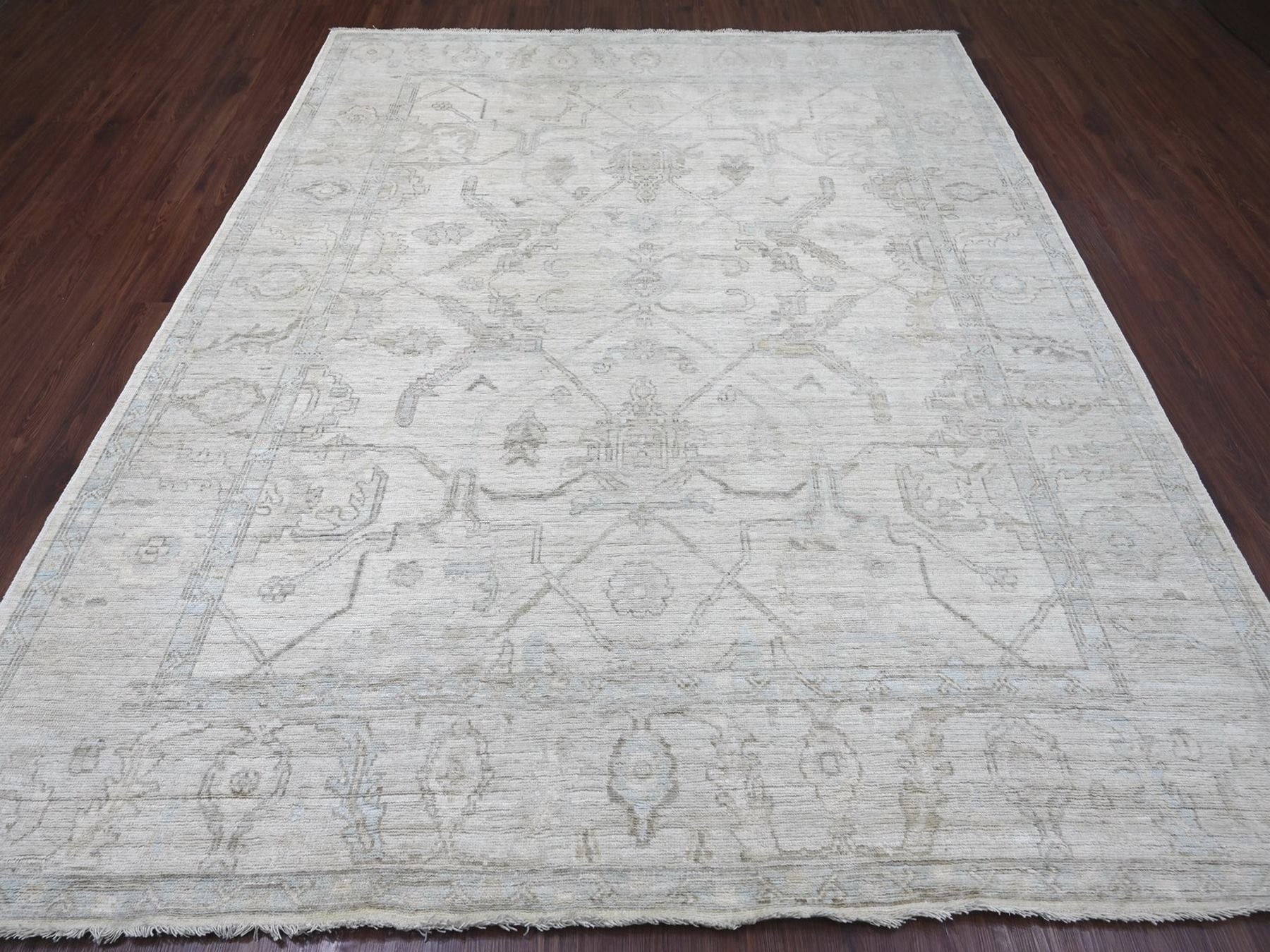 Ivory 8'1" x 9'9" Oushak And Peshawar Hand knotted Wool Rug - Sku: O022639