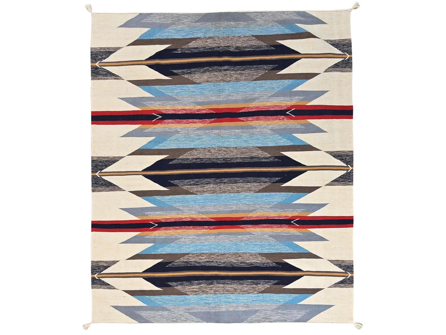 Blue 8'2" x 9'7" Flat Weave Hand woven Wool Rug - Sku: O02263