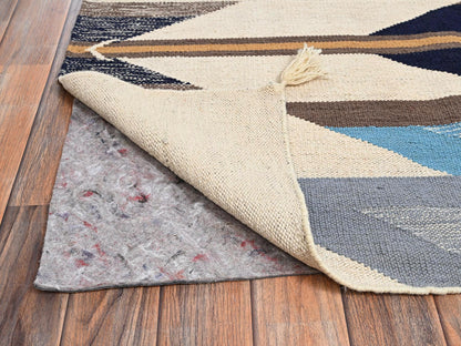 Blue 8'2" x 9'7" Flat Weave Hand woven Wool Rug - Sku: O02263