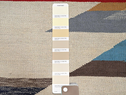 Blue 8'2" x 9'7" Flat Weave Hand woven Wool Rug - Sku: O02263