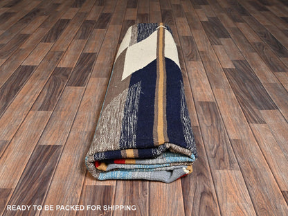 Blue 8'2" x 9'7" Flat Weave Hand woven Wool Rug - Sku: O02263