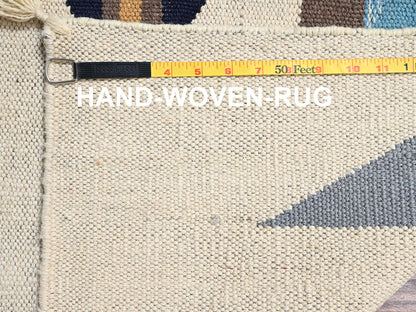 Blue 8'2" x 9'7" Flat Weave Hand woven Wool Rug - Sku: O02263