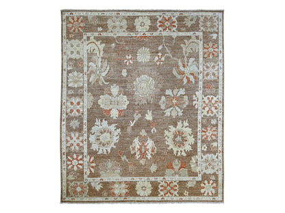 Brown 8'2" x 9'9" Oushak And Peshawar Hand knotted Wool Rug - Sku: O022640