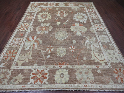 Brown 8'2" x 9'9" Oushak And Peshawar Hand knotted Wool Rug - Sku: O022640