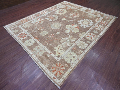 Brown 8'2" x 9'9" Oushak And Peshawar Hand knotted Wool Rug - Sku: O022640
