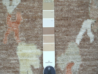 Brown 8'2" x 9'9" Oushak And Peshawar Hand knotted Wool Rug - Sku: O022640