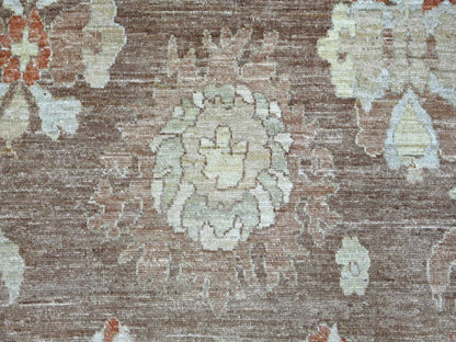 Brown 8'2" x 9'9" Oushak And Peshawar Hand knotted Wool Rug - Sku: O022640