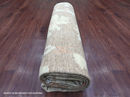 Brown 8'2" x 9'9" Oushak And Peshawar Hand knotted Wool Rug - Sku: O022640