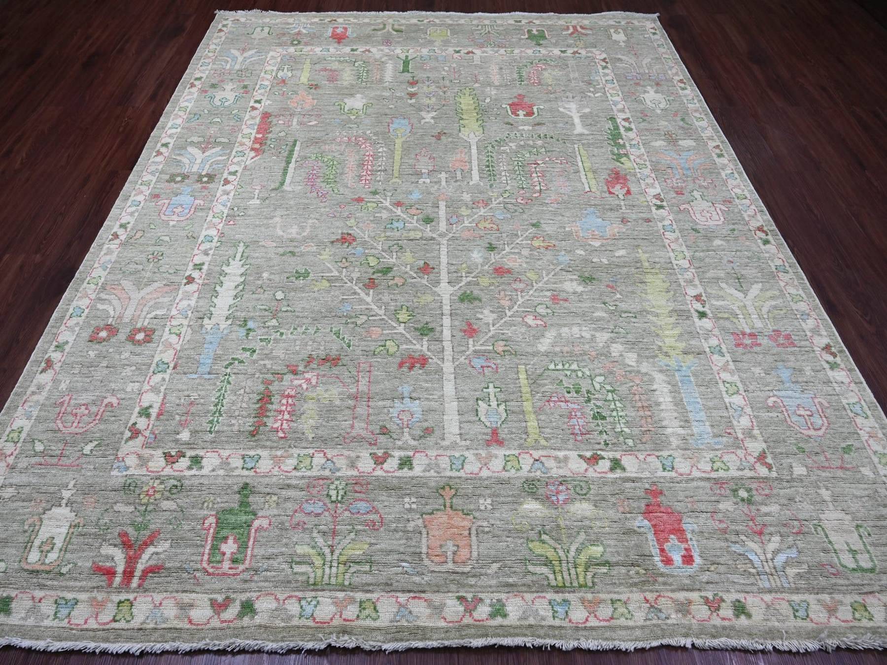 Green 8'0" x 9'8" Oushak And Peshawar Hand knotted Wool Rug - Sku: O022641
