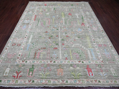 Green 8'0" x 9'8" Oushak And Peshawar Hand knotted Wool Rug - Sku: O022641