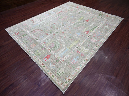 Green 8'0" x 9'8" Oushak And Peshawar Hand knotted Wool Rug - Sku: O022641