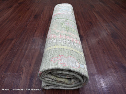 Green 8'0" x 9'8" Oushak And Peshawar Hand knotted Wool Rug - Sku: O022641