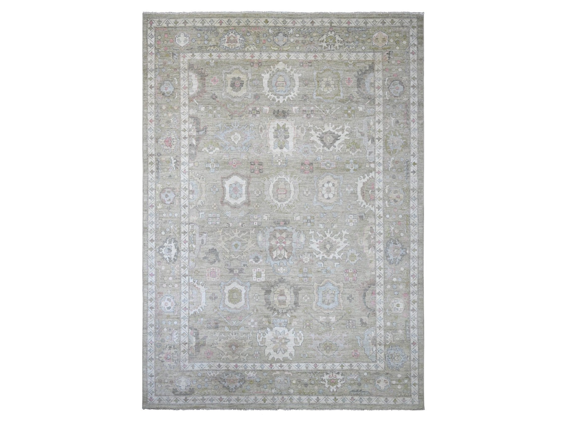 Green 10'0" x 13'11" Oushak And Peshawar Hand knotted Wool Rug - Sku: O022643