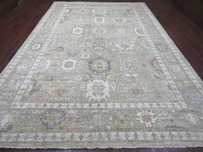 Green 10'0" x 13'11" Oushak And Peshawar Hand knotted Wool Rug - Sku: O022643