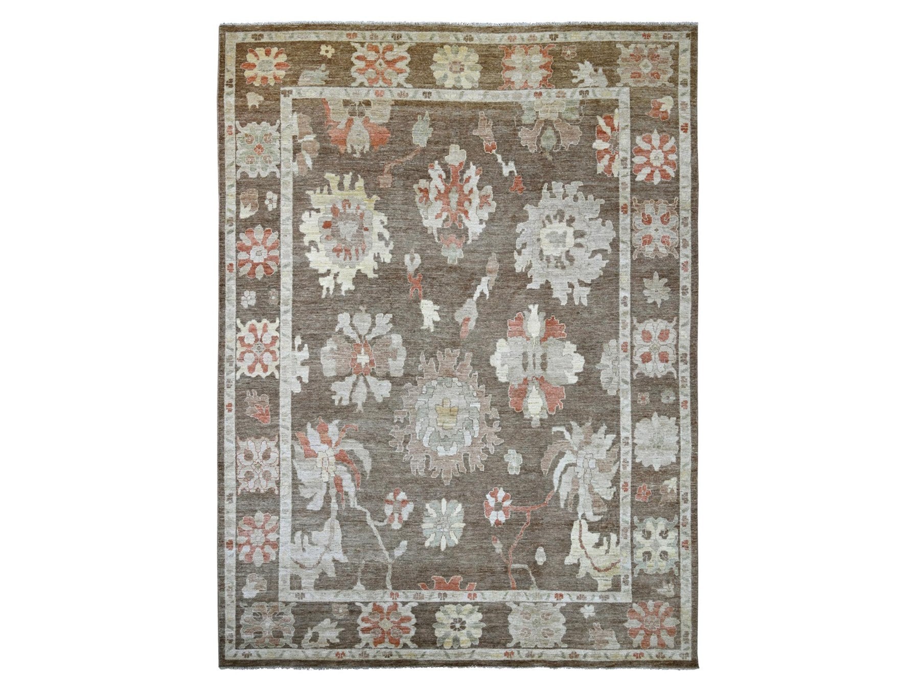 Brown 10'0" x 13'5" Oushak And Peshawar Hand knotted Wool Rug - Sku: O022644