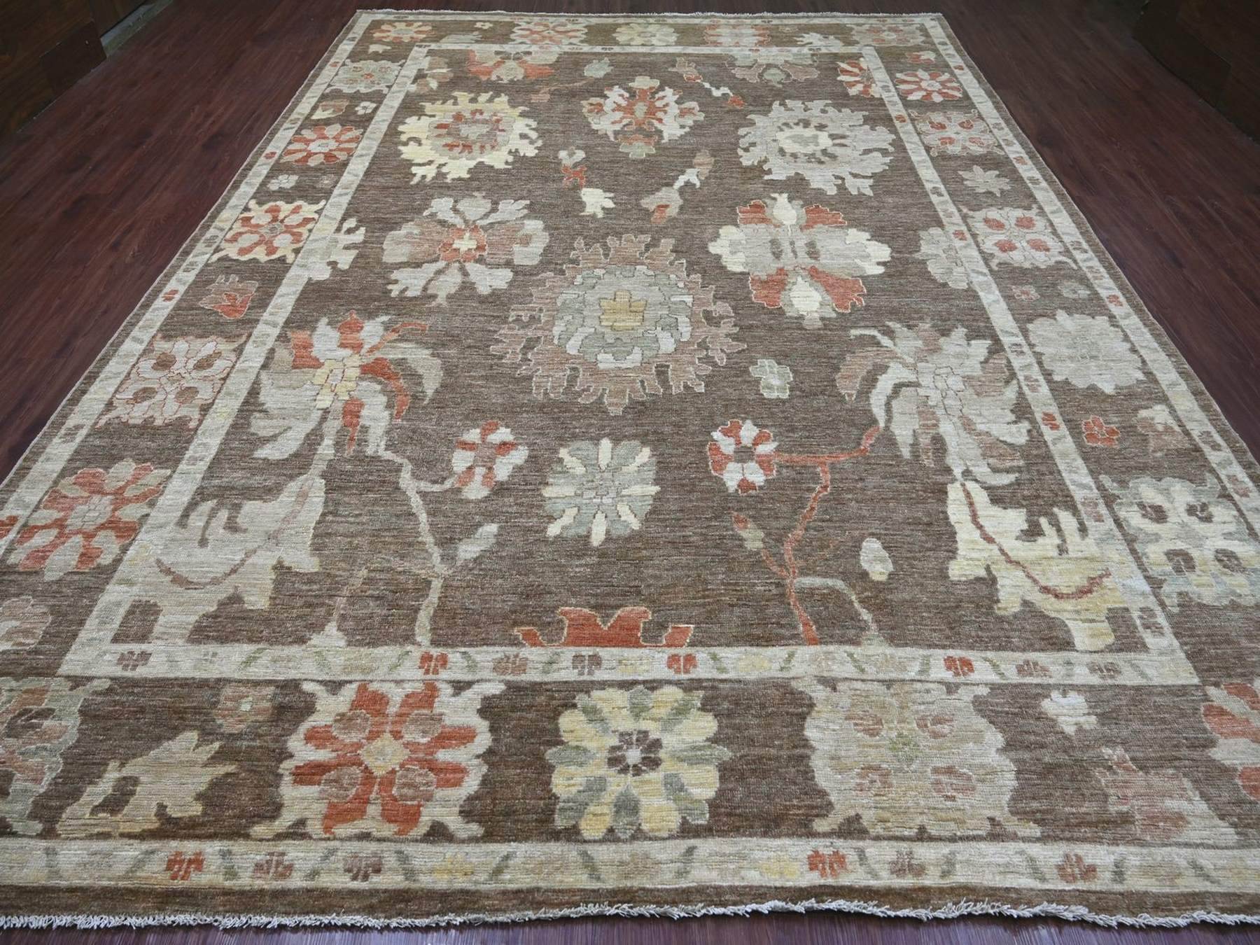 Brown 10'0" x 13'5" Oushak And Peshawar Hand knotted Wool Rug - Sku: O022644