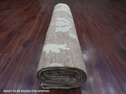 Brown 10'0" x 13'5" Oushak And Peshawar Hand knotted Wool Rug - Sku: O022644