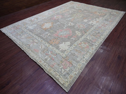 Brown 10'0" x 13'6" Oushak And Peshawar Hand knotted Wool Rug - Sku: O022646