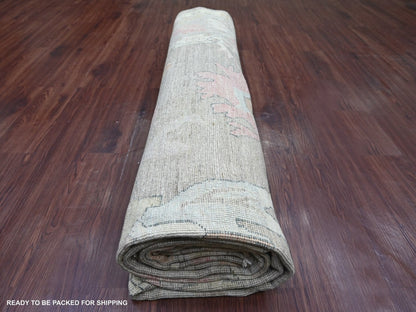 Brown 10'0" x 13'6" Oushak And Peshawar Hand knotted Wool Rug - Sku: O022646