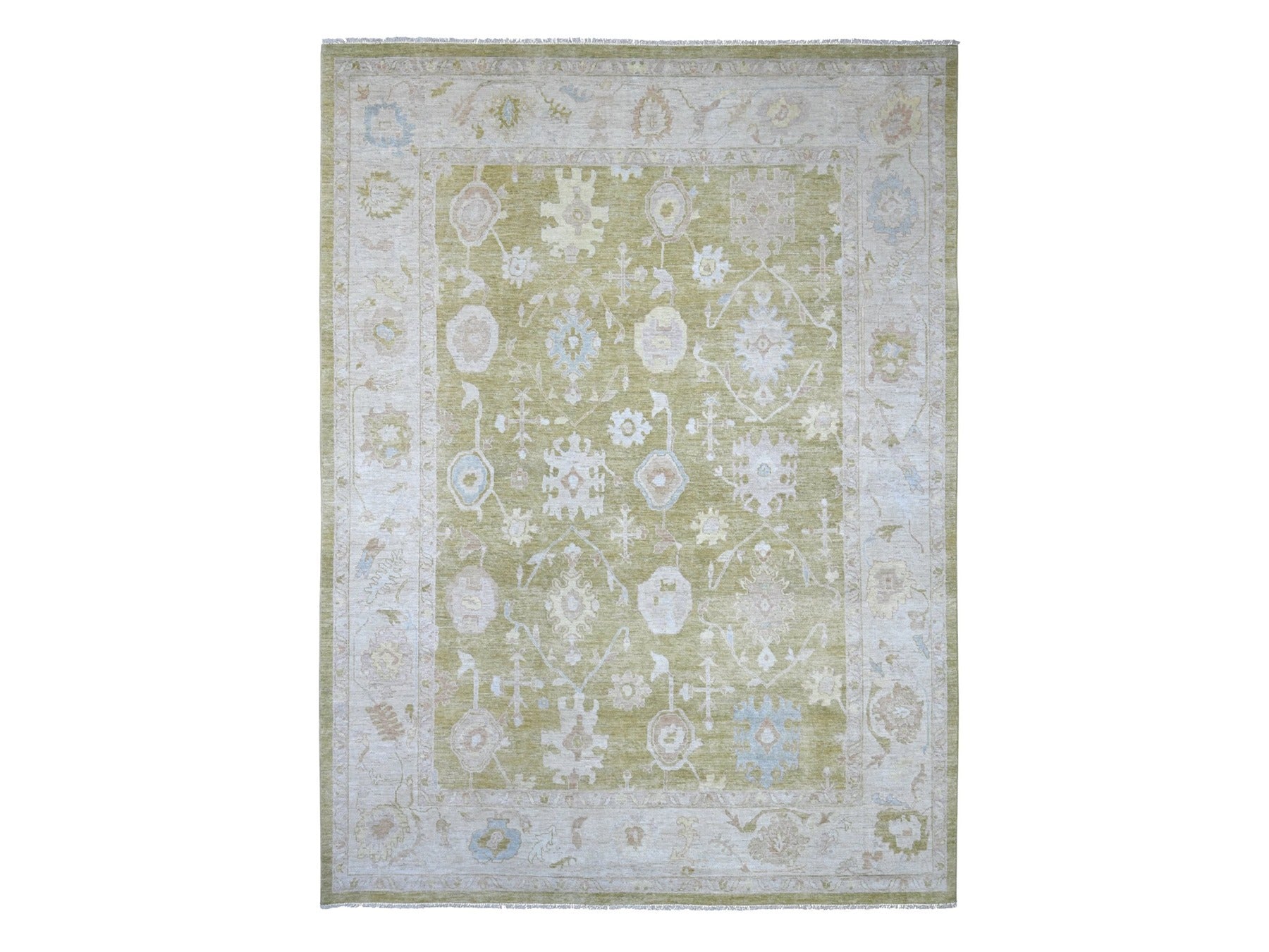 Green 10'1" x 13'7" Oushak And Peshawar Hand knotted Wool Rug - Sku: O022651