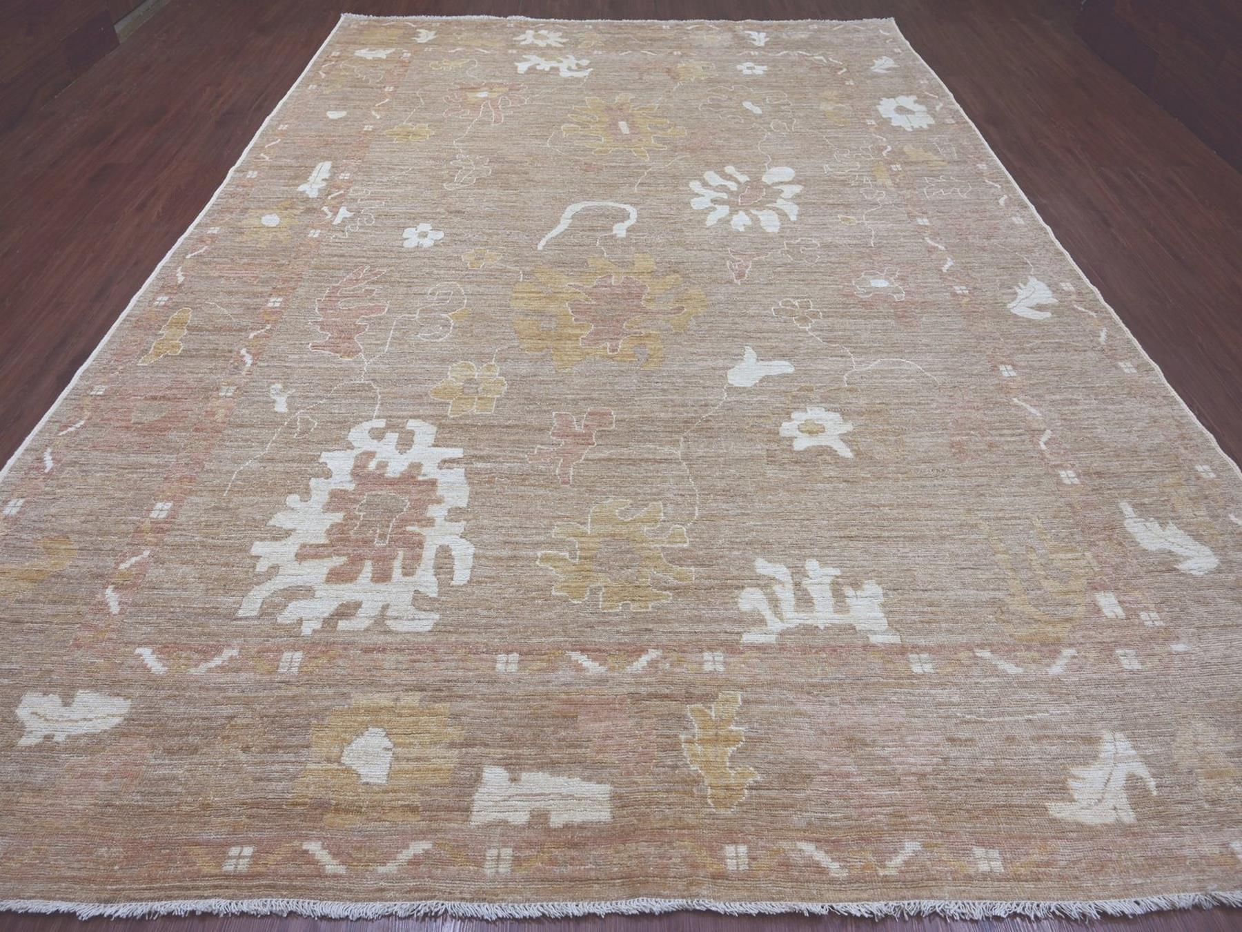 Brown 9'11" x 13'8" Oushak And Peshawar Hand knotted Wool Rug - Sku: O022656