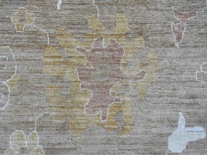 Brown 9'11" x 13'8" Oushak And Peshawar Hand knotted Wool Rug - Sku: O022656