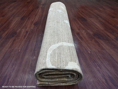 Brown 9'11" x 13'8" Oushak And Peshawar Hand knotted Wool Rug - Sku: O022656