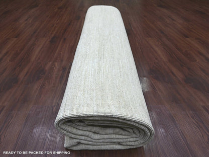 Ivory 9'8" x 13'4" Modern / Contemporary Hand knotted Wool Rug - Sku: O022658