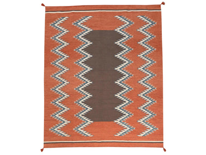 Flat-Weave hand-knotted wool rug in Orange, 8'2" x 9'9" — SKU O02265