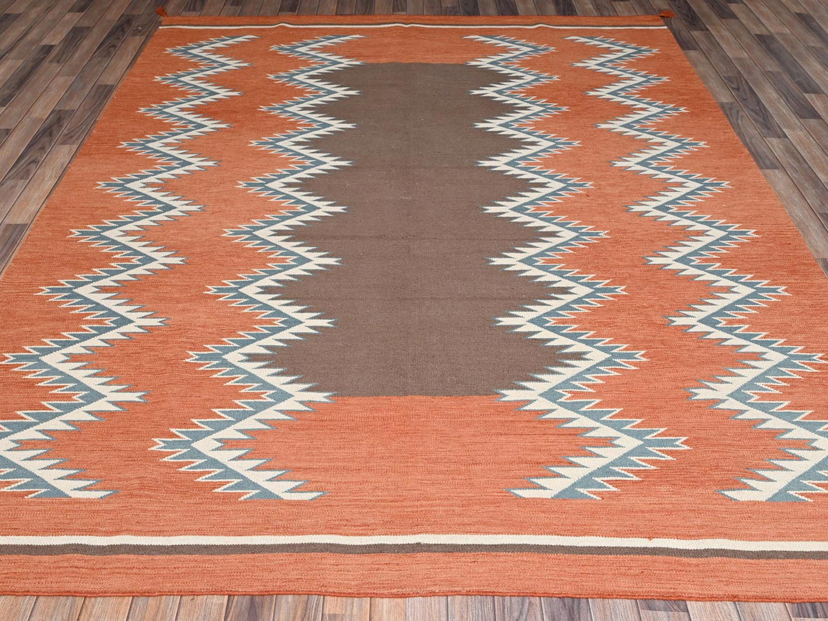 Flat-Weave hand-knotted wool rug in Orange, 8'2" x 9'9" — SKU O02265 (view 2)