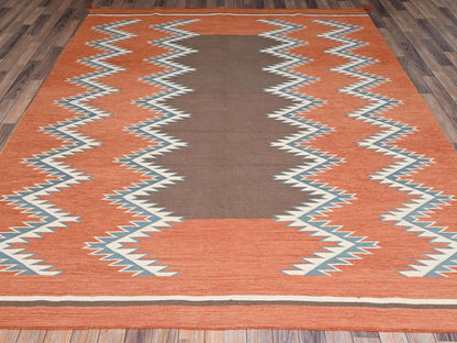 Flat-Weave hand-knotted wool rug in Orange, 8'2" x 9'9" — SKU O02265 (view 2)
