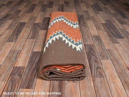 Flat-Weave hand-knotted wool rug in Orange, 8'2" x 9'9" — SKU O02265 (view 6)