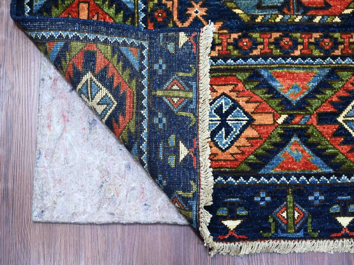 Ersari Tribal & Geometric hand-knotted wool rug in Blue & Rust, 8' x 10'1" — SKU O022661 (view 4)