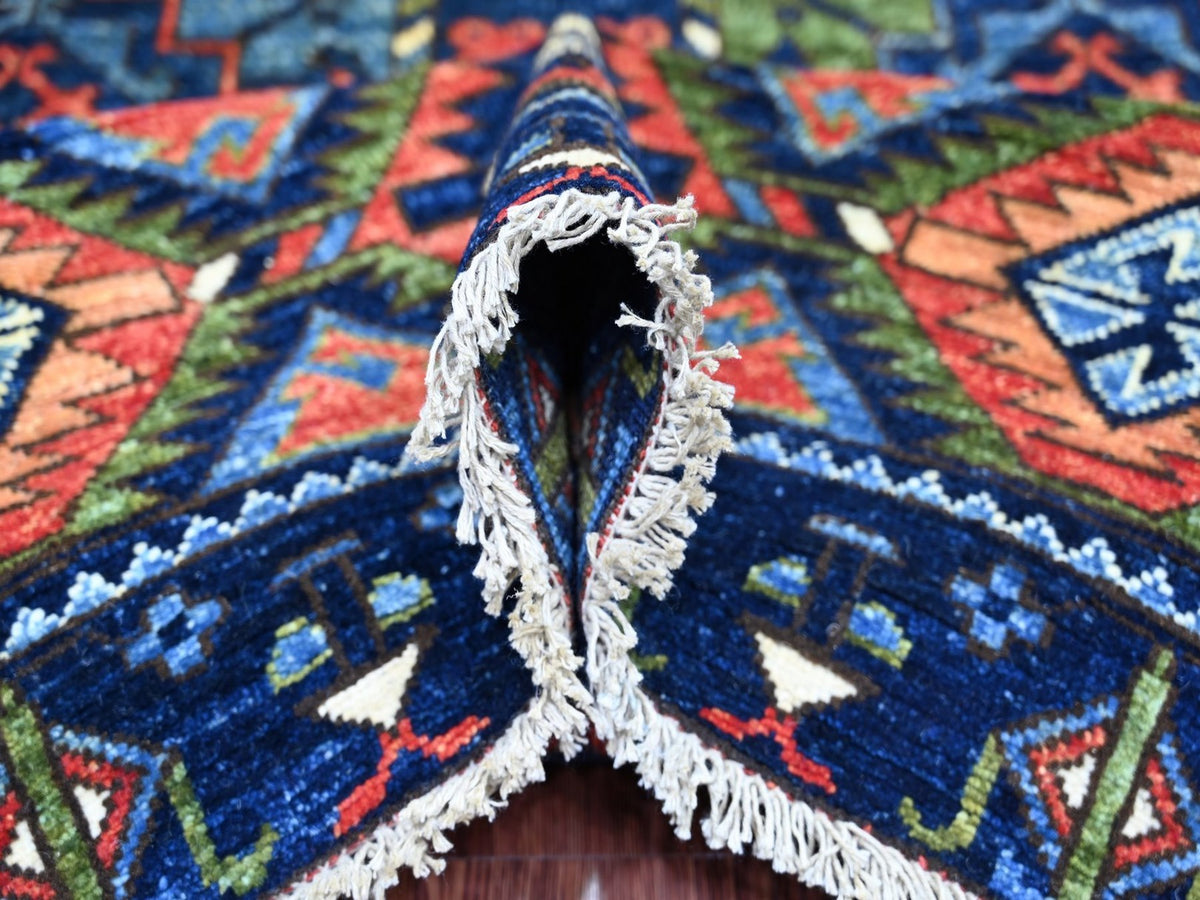 Ersari Tribal & Geometric hand-knotted wool rug in Blue & Rust, 8' x 10'1" — SKU O022661 (view 5)