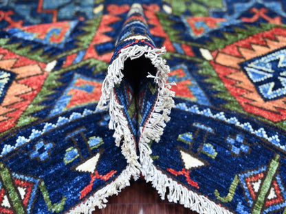 Ersari Tribal & Geometric hand-knotted wool rug in Blue & Rust, 8' x 10'1" — SKU O022661 (view 5)
