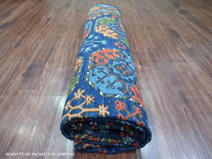Ersari Tribal & Geometric hand-knotted wool rug in Blue & Rust, 8' x 10'1" — SKU O022661 (view 9)
