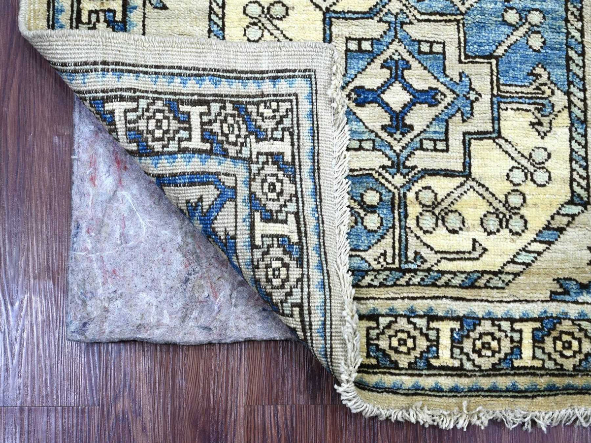 Ersari Tribal & Geometric hand-knotted wool runner in Gray & Blue, 2'8" x 7'6" — SKU O022663 (view 2)