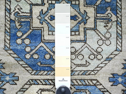 Ersari Tribal & Geometric hand-knotted wool runner in Gray & Blue, 2'8" x 7'6" — SKU O022663 (view 3)