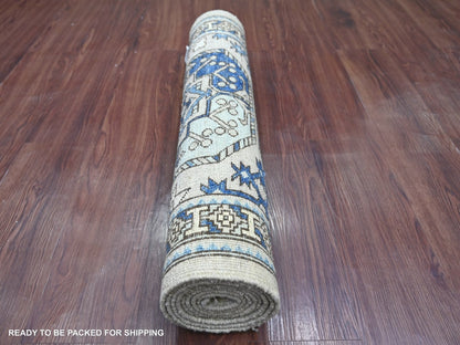 Ersari Tribal & Geometric hand-knotted wool runner in Gray & Blue, 2'8" x 7'6" — SKU O022663 (view 4)